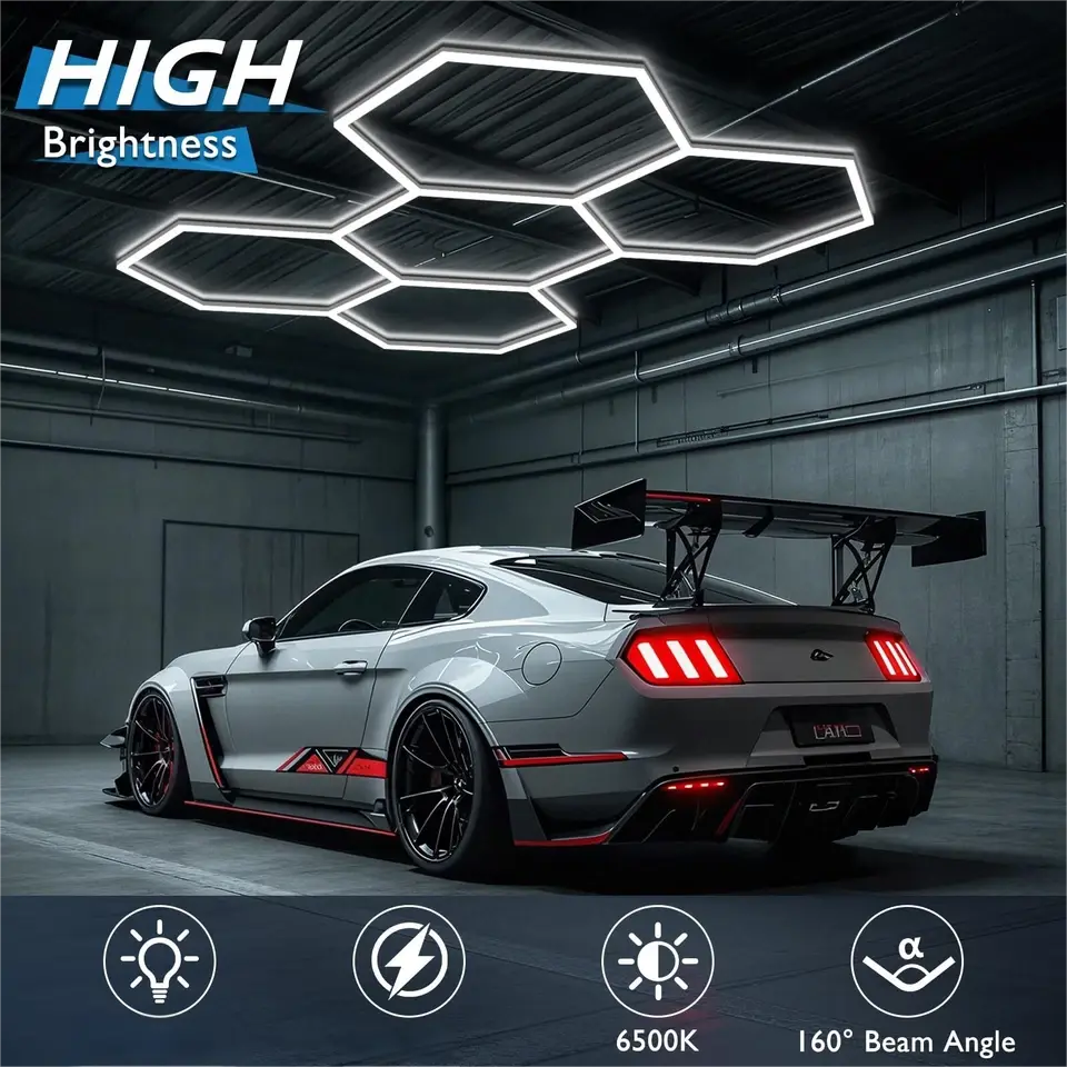 Hexagon LED Garage Lights,26500LM Super Bright DIY Hex Lighting Ceiling LED Shop Light for Garage, Car Detailing, Workshop, Warehouse, Gym, Basement